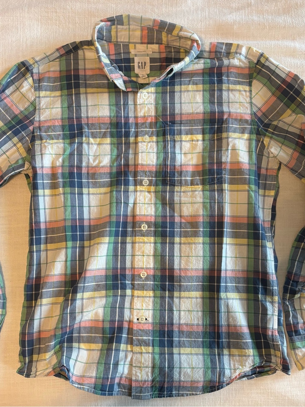 GAP Plaid Button-Down Shirt in Navy, Green & Coral